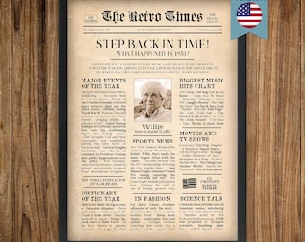 75th Birthday Newspaper Personalized Poster | Year in Review Gift | Back in 1951 Fun Facts & Trivia