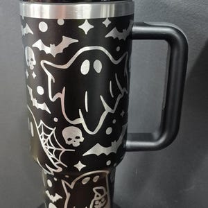 Black/White Ghosts Full Wrap Laser Engraved 40 oz. Cup