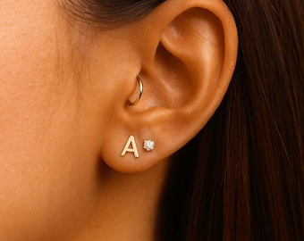 Tiny Initial Stud Earring, Gold Plated Stainless Steel Flat Back