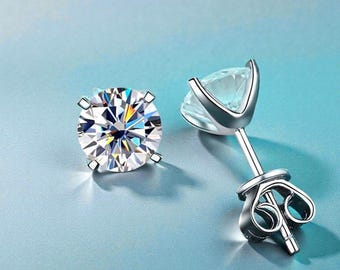 Moissanite ∙ Stud ∙ Earrings ∙ 18K Solid Gold Plated ∙ Round Cut ∙ D Color ∙ VVS1 ∙ Certificate Included ∙Unisex ∙ Women ∙ Men ∙ Gift