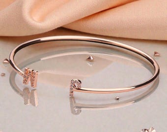 Personalized Bangles  Gold Silver Plated  Initial Bracelet  Adjustable Zircon Personalized Cuff for Women & Kids   Name Cuff Gift Jewelr