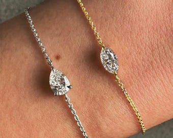 Moissanite 925 Silver Bracelet • 18K Gold Pear Cut Diamond Look • Luxury Sparkle Gift For Women • Certified Fine Jewelry