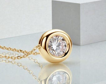 1CT Moissanite Bezel Pendant Necklace • 925 Sterling Silver D Color VVS1 Solitaire • Minimalist Diamond Test Passed Jewelry Gift For Women