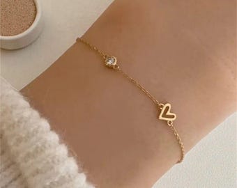Heart Bracelet 14K Gold Plated for Women 925 Sterling Silver Adjustable Zircon Charm Dainty Fine Jewelry  Valentine’s Day Gift