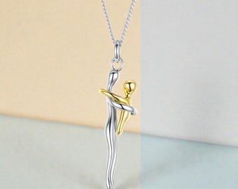 Hug Embrace Pendant Necklace · 925 Sterling Silver · Mother And Child Jewelry · Family Love Gift · Anniversary Necklace For Mom Grandmother