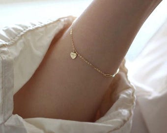 Heart ∙ Bracelet ∙ Engraved ∙  925 Sterling Silver ∙ 14K Gold Plated ∙ Minimalist ∙ Charm ∙ Jewelry ∙ Women ∙ Girlfriend ∙ Valentine ∙ Gift