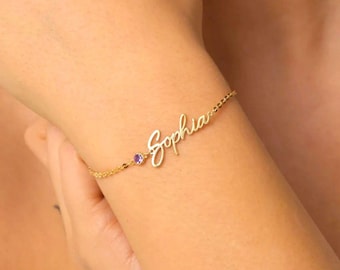 Engraved  Birthstone Bracelet Gold Plated   Personalized Dainty Jewelry  Custom Name  Initial Bracelet  Gift For Women Girls Mom