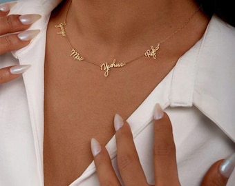 Multiple Name Necklace, Family Necklace, Nameplate Necklace For Mom, Kids Name Necklace, Mothers Day Gift, Grandma Gift