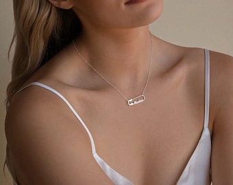 Custom Double Name Paper Clip Necklace, Personalized Stainless Steel Pendant