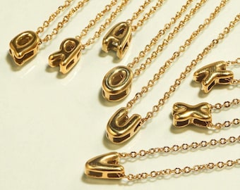 Custom initial Necklace Dainty Gold Plated Mini Bubble Initial Pendant Tiny Balloon Alphabet Jewelry Gift for Women & Teen Girls