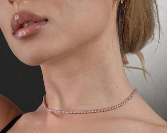 Moissanite Tennis Necklace Certified  925 Sterling Silver  Classic Choker Chain Gold Plate  Wedding Jewelry  Luxury Bridal  Gift  For  Her