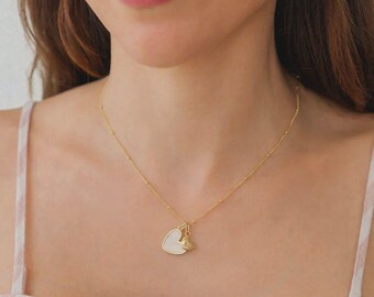 Shell Heart Initial Necklace  Personalized 18K Gold Plated  Pendant  Custom Name Letter Jewelry Gift for Women Christmas Valentine's Day