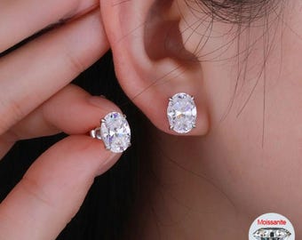 Oval Moissanite Stud Earrings Certified 925 Sterling Silver  Classic Solitaire Style  Stud Cushion Earrings Luxury Gift For Her Men