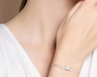 Moissanite ∙ Bracelet ∙ 925 Sterling Silver ∙ Double Chain ∙ Gold Plated  Bracelet 1CT  Certified ∙ Women ∙ Wedding ∙ Elegant ∙ Girls Gift