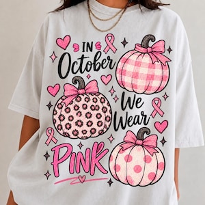 In oktober dragen we roze (PNG), ontwerp voor bewustwording van borstkanker (sublimatie), luipaardprint met ruitjespatroon en stippen, pompoenstrik (PNG), zwart-wit kanker (PNG)