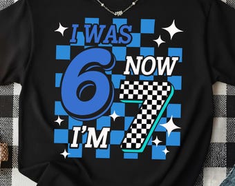 avevo 6 anni ora ne ho 7 png, ragazzo di compleanno a scacchi blu SVG, avevo 6 anni ora ne ho 7 Design di compleanno, avevo 6 anni ora ne ho sette svg regalo di compleanno maglietta per ragazzi