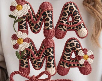 Lazo de leopardo para mamá, lazo de leopardo para mamá de hilo sintético, mamá leopardo con flores, mamá universitaria, regalos de sublimación para el Día de la Madre