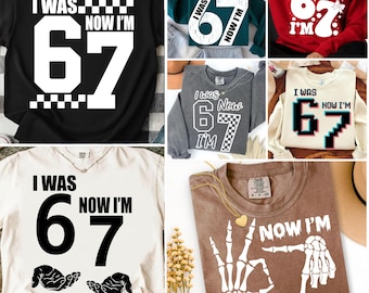 Paquete de PNG y SVG "Tenía 6 años, ahora tengo 7", blanco y negro, meme "Seis siete", diseño de séptimo cumpleaños, PNG a cuadros con el número 6 y 7, regalos para niños y niñas.