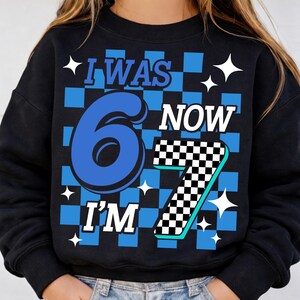 avevo 6 anni ora ne ho 7 png, ragazzo di compleanno a scacchi blu SVG, avevo 6 anni ora ne ho 7 Design di compleanno, avevo 6 anni ora ne ho sette svg regalo di compleanno maglietta per ragazzi immagine 4