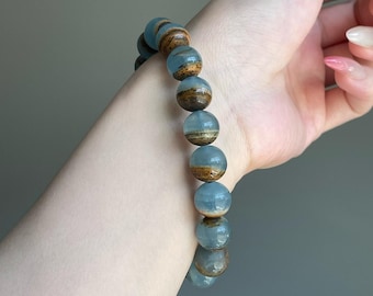Blue Onyx Bracelet | Natural Banded Blue Onyx Crystal Bracelet | 10mm+ Statement Jewelry