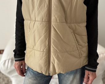 Smanicato piumino vera pelle uomo con cappuccio, taglia M