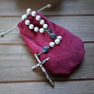 Rosary Pouch Handmade Soft Ruby Red Suede Leather