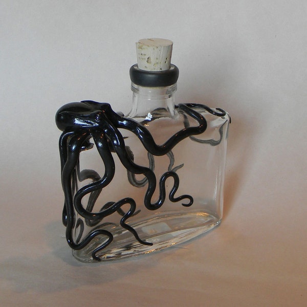 The Blackened Kraken,  Kraken Flask, Sculptural Glassware.