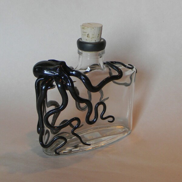 The Blackened Kraken,  Kraken Flask, Sculptural Glassware.