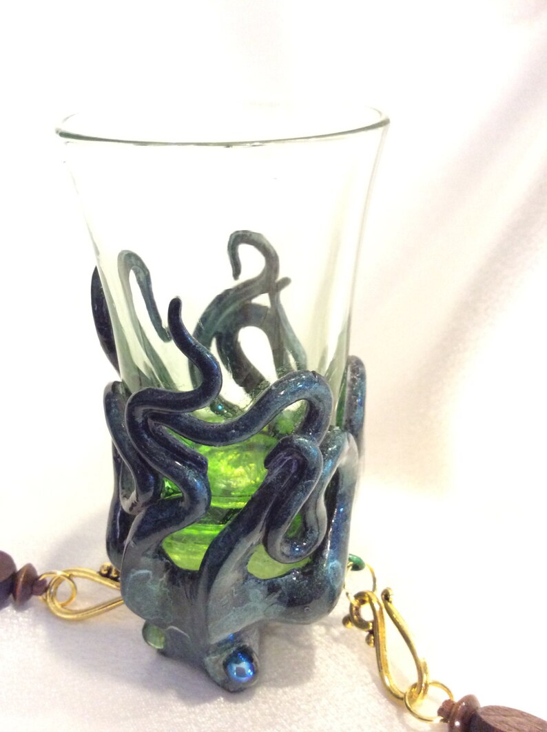 The Deep Green Kraken Shot Octopus Sculpture on 1.5 oz Glass Etsy