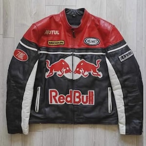 レーシングジャケットRed Bull 革ジャン Red bull leather racing jacket - Etsy 日本