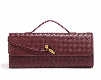 Bolso de mano para mujer de piel sintética con correa | Bolso bandolera | Pochette | Tejido artesanal, bolso pequeño informal
