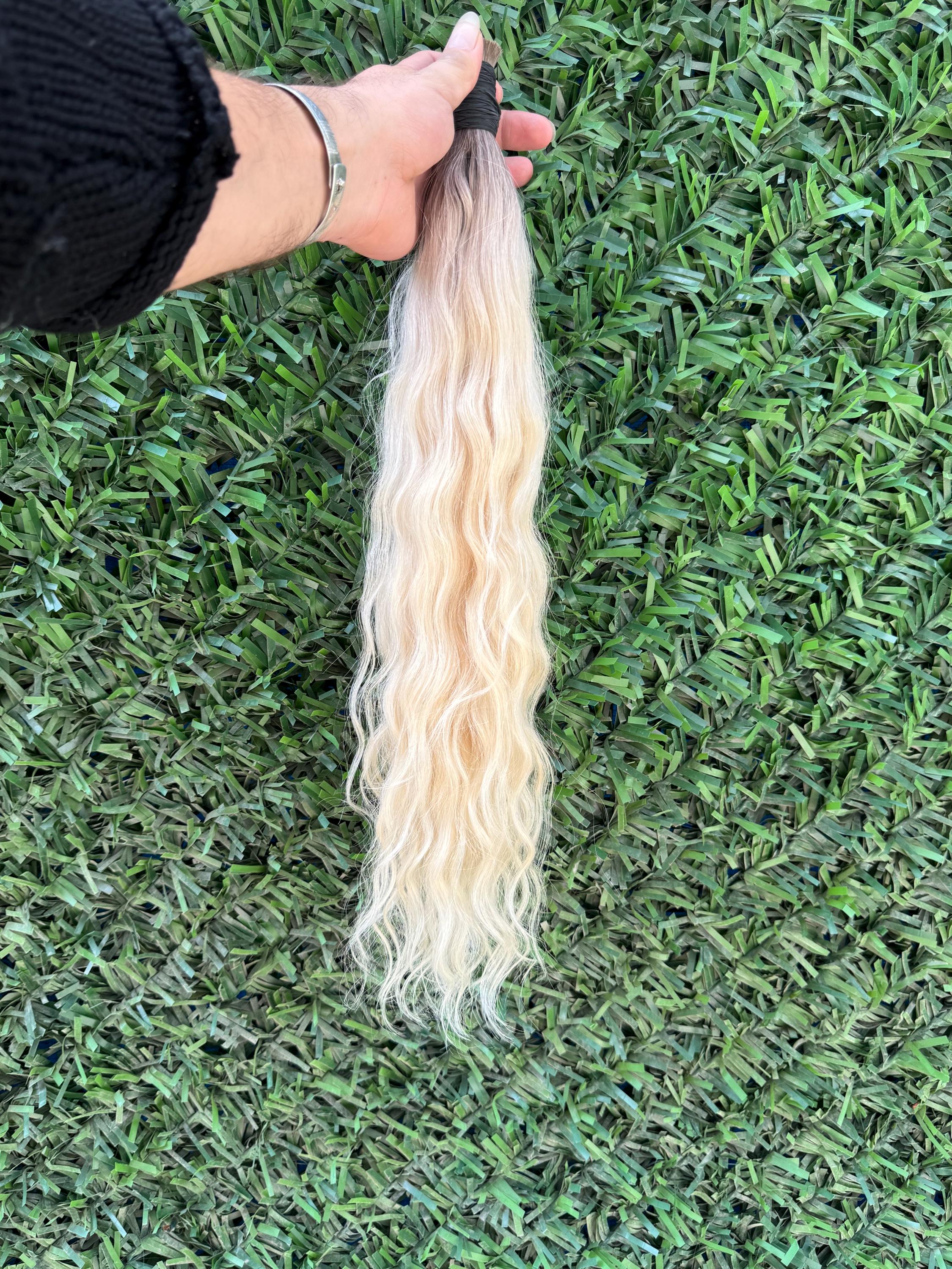 Ice Platinum Ombre Silky Wavy Real Human Hair Extensions 28