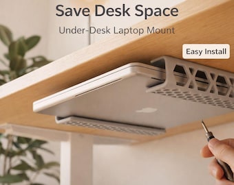 Supporto per laptop da posizionare sotto la scrivania / Supporto salvaspazio per laptop / Organizzatore da scrivania / Archiviazione senza cavi / Facile installazione / Stampato in 3D