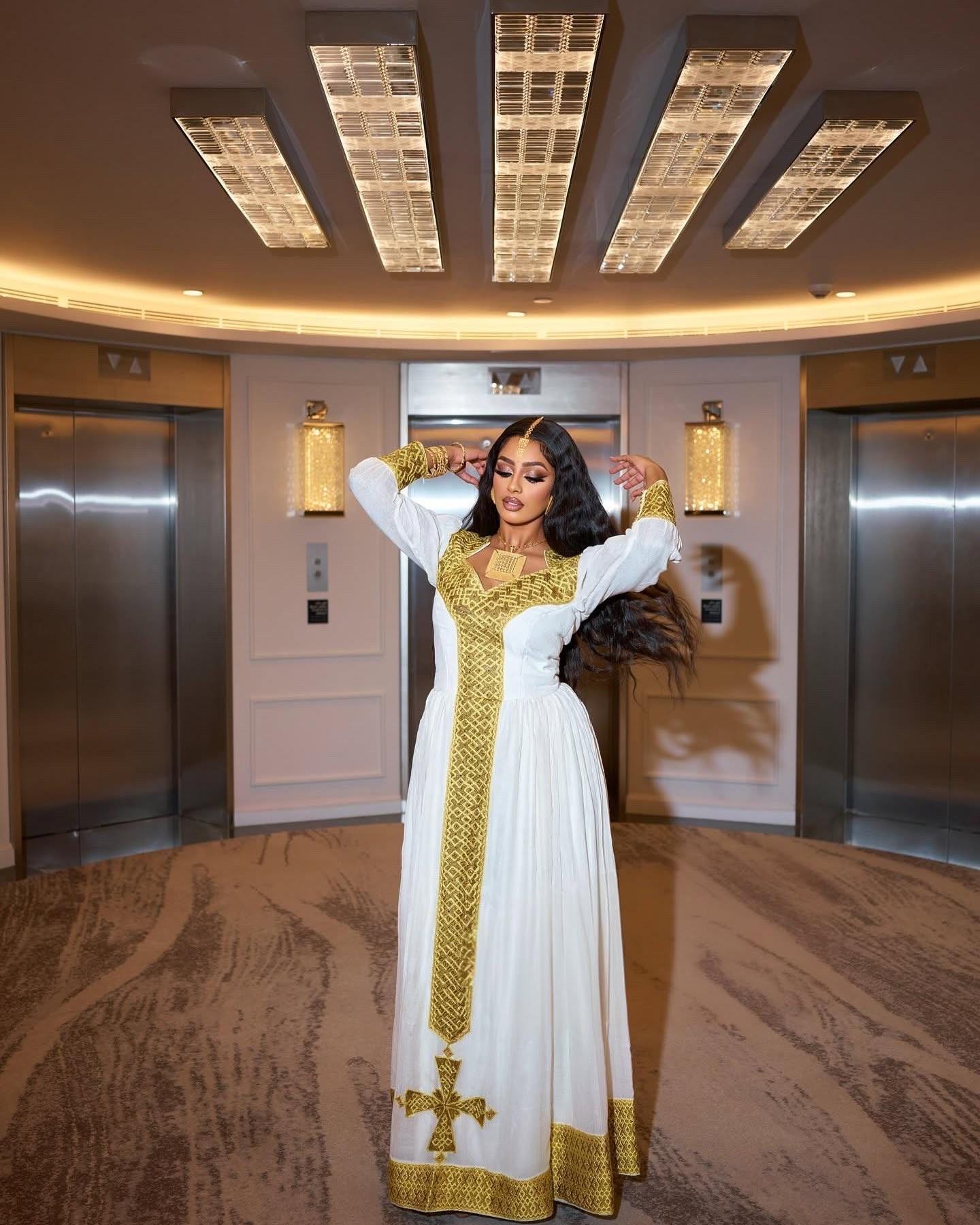 Ethiopian and Eritrean Habesha Dress | Habesha Kemis With Tibebe Embroidery  | Handmade Traditional Bridal Outfit - Etsy Israel