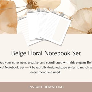 Beige blommig anteckningsbok | Utskrivbar journal med 7 sidformat (digital nedladdning)