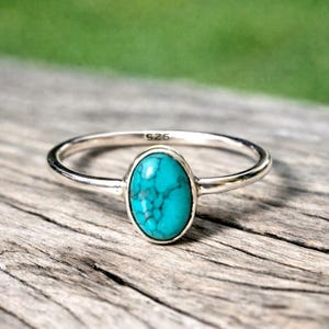 Ovale turkooizen ring, stapelband 925 sterlingzilver, geboortesteen december