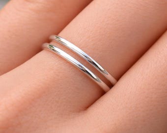 Minimalist Sterling Silver Double Band Ring | Handmade Stacking Ring