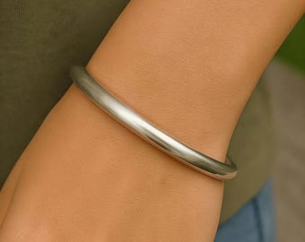 Solid Sterling Silver Bangle, Thick Chunky Silver Bracelet, Handmade