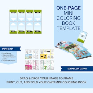 Editable Mini Coloring Book Template | Canva DIY Printable | One-Page Foldable Coloring Booklet | Party Favors & Classroom Activity