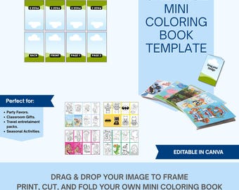 Editable Mini Coloring Book Template | Canva DIY Printable | One-Page Foldable Coloring Booklet | Party Favors & Classroom Activity