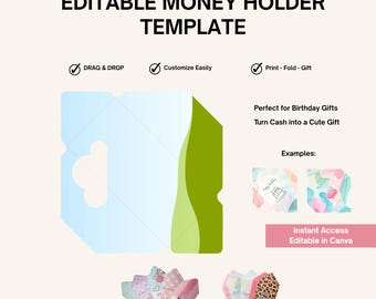 Editable Birthday Money Holder Template, Canva Template, Cash Gift Holder, Printable Gift Card Holder, Instant Access Digital Download