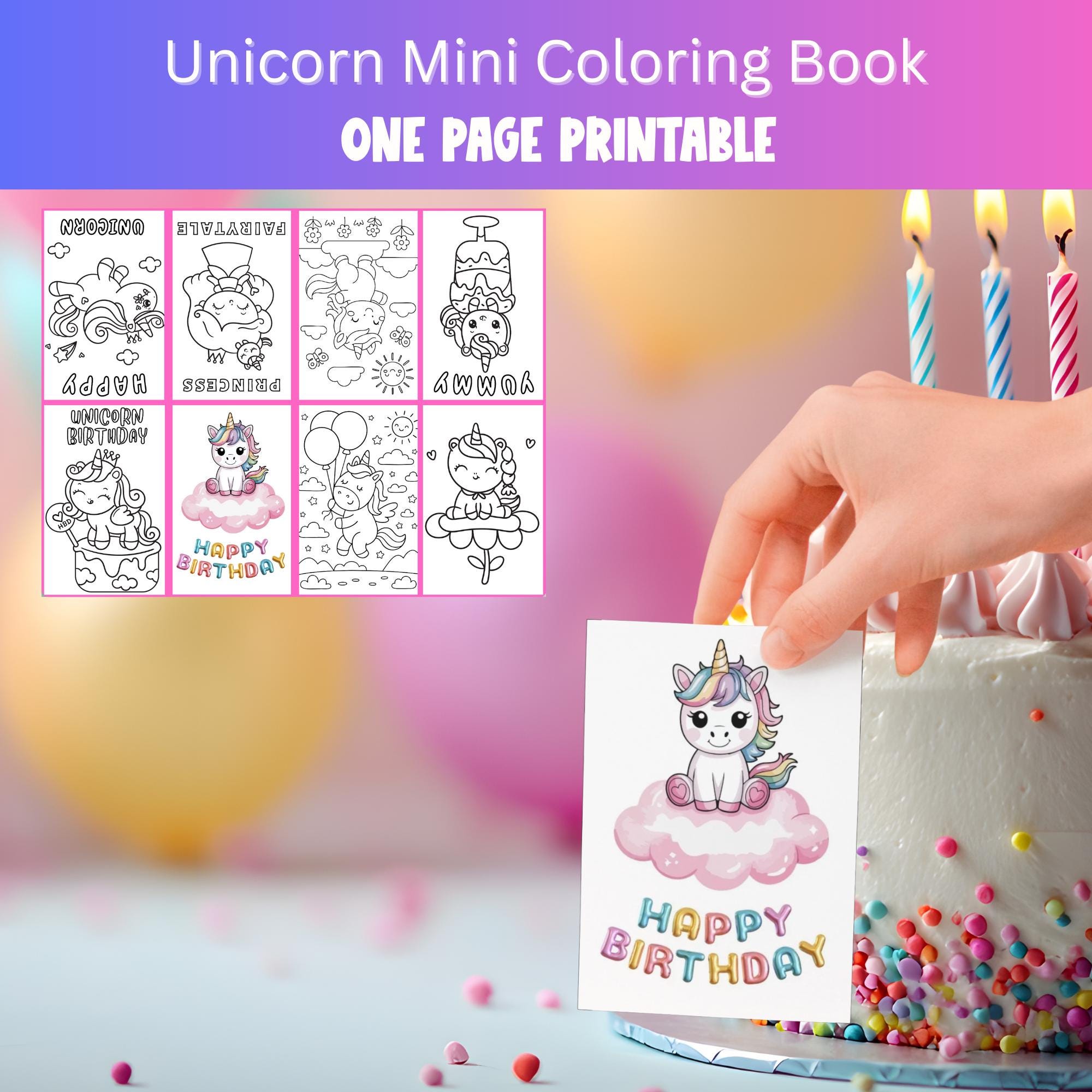Unicorn Mini Coloring Book | Unicorn Party Favor | One-page Coloring ...