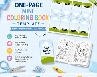 Editable Mini Coloring Book Template | Canva DIY Printable | One-Page Foldable Coloring Booklet | Party Favors & Classroom Activity