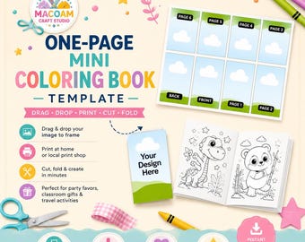 Editable Mini Coloring Book Template | Canva DIY Printable | One-Page Foldable Coloring Booklet | Custom Party Favors for Kids