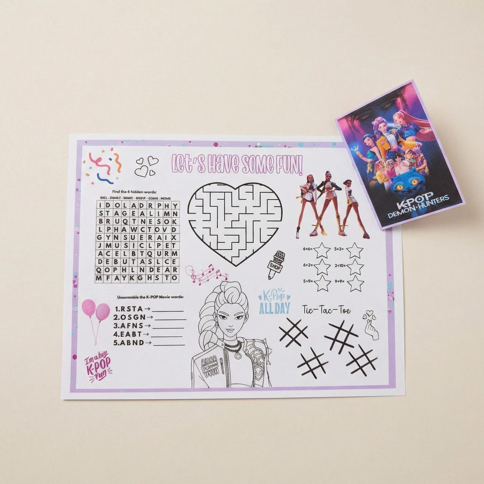 Inspired Kpop Party Placemat & Mini Coloring Book | Printable Activity ...