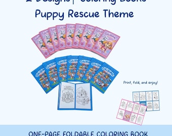Puppy Rescue Mini Coloring Book | 2 Designs | One-Page Foldable Coloring Book | Kids Birthday Party Favor | DIY Printable