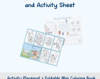 Activity Placemat & Mini Coloring Book | Printable Activity Set (PDF Download) | Blue Dog Theme | DIY Printable