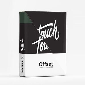 May include: A rectangular box of Offset Concept Cards. The top half is black with white script reading "Touch For". The bottom half is white with "Offset Concept Cards". The side of the box has "Touch" and "Offset".