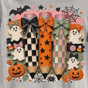 Halloween Bleistift PNG, Gruseliger Lehrer PNG, Geist Bleistift Sublimationsdesign, Kokette Halloween Lehrer PNG, Süßes Herbst Klassenzimmer Bild 1