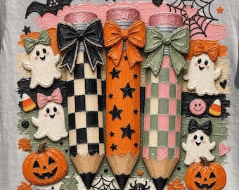 Halloween Pencil PNG, Spooky Teacher PNG, Ghost Pencil Sublimation Design, Coquette Halloween Teacher PNG, Cute Fall Classroom